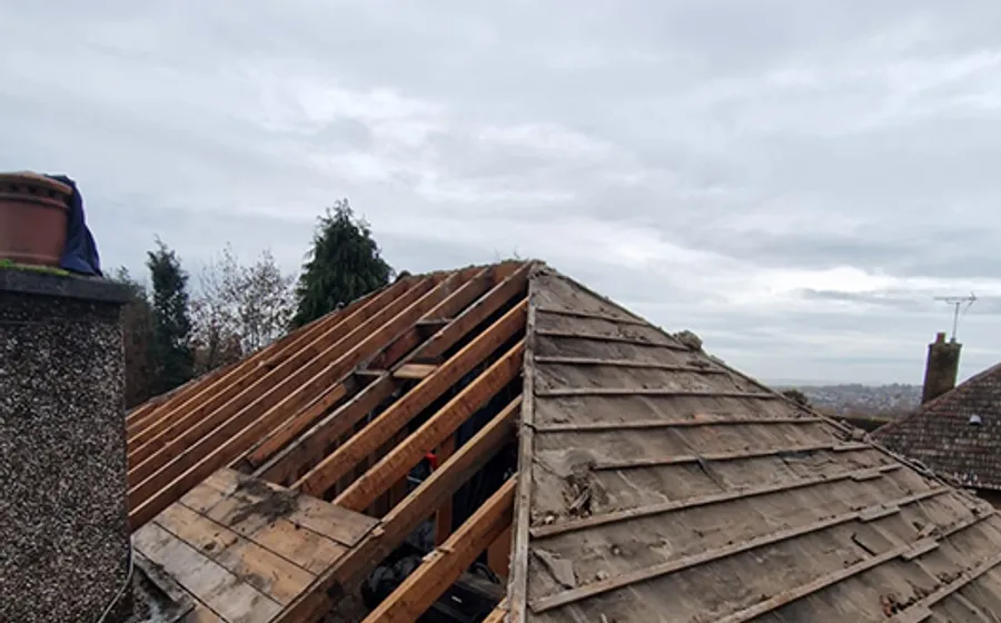 Roof structure showing valley and flashing detail